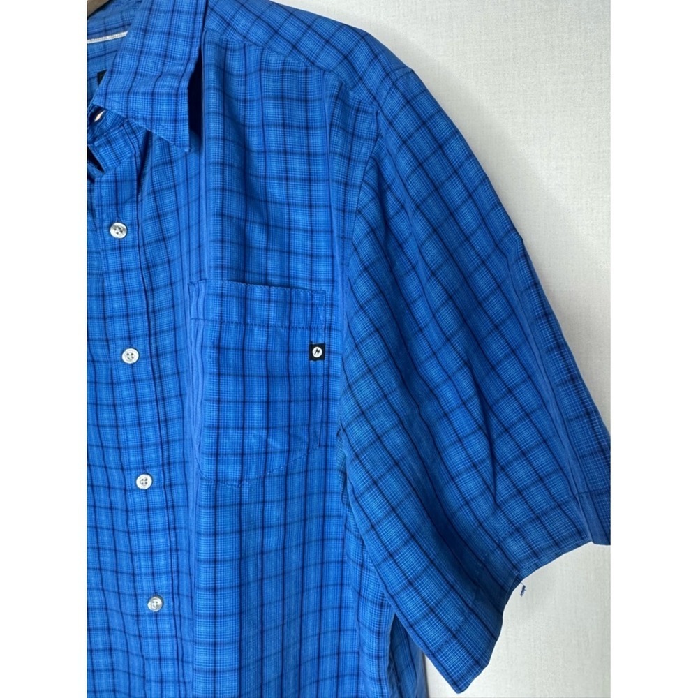 Marmot Mens Casual Button Down Shirt XL Blue Plaid Short Sleeve Outdoor Hiking